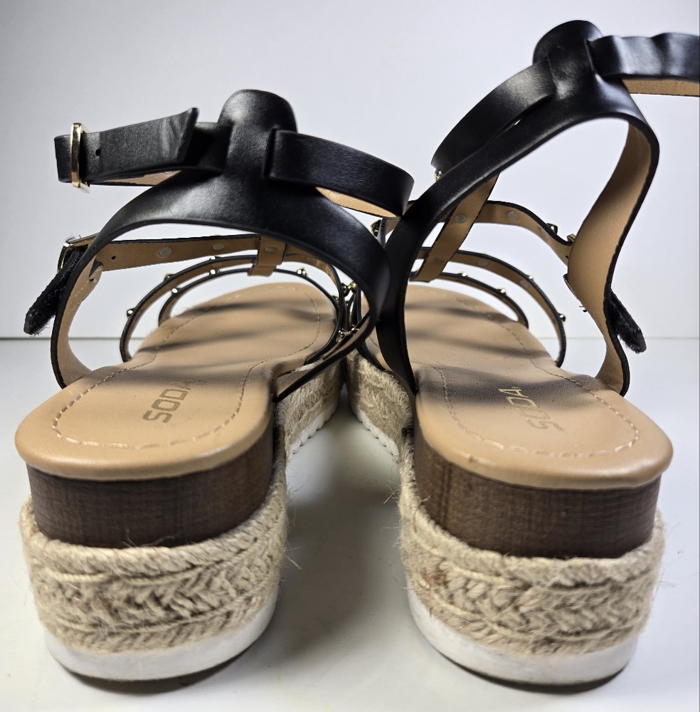 Soda Somehow Open Toe Espadrille Wrap Adjustable Size 7 Woven Platform Sandals - Picture 6 of 7